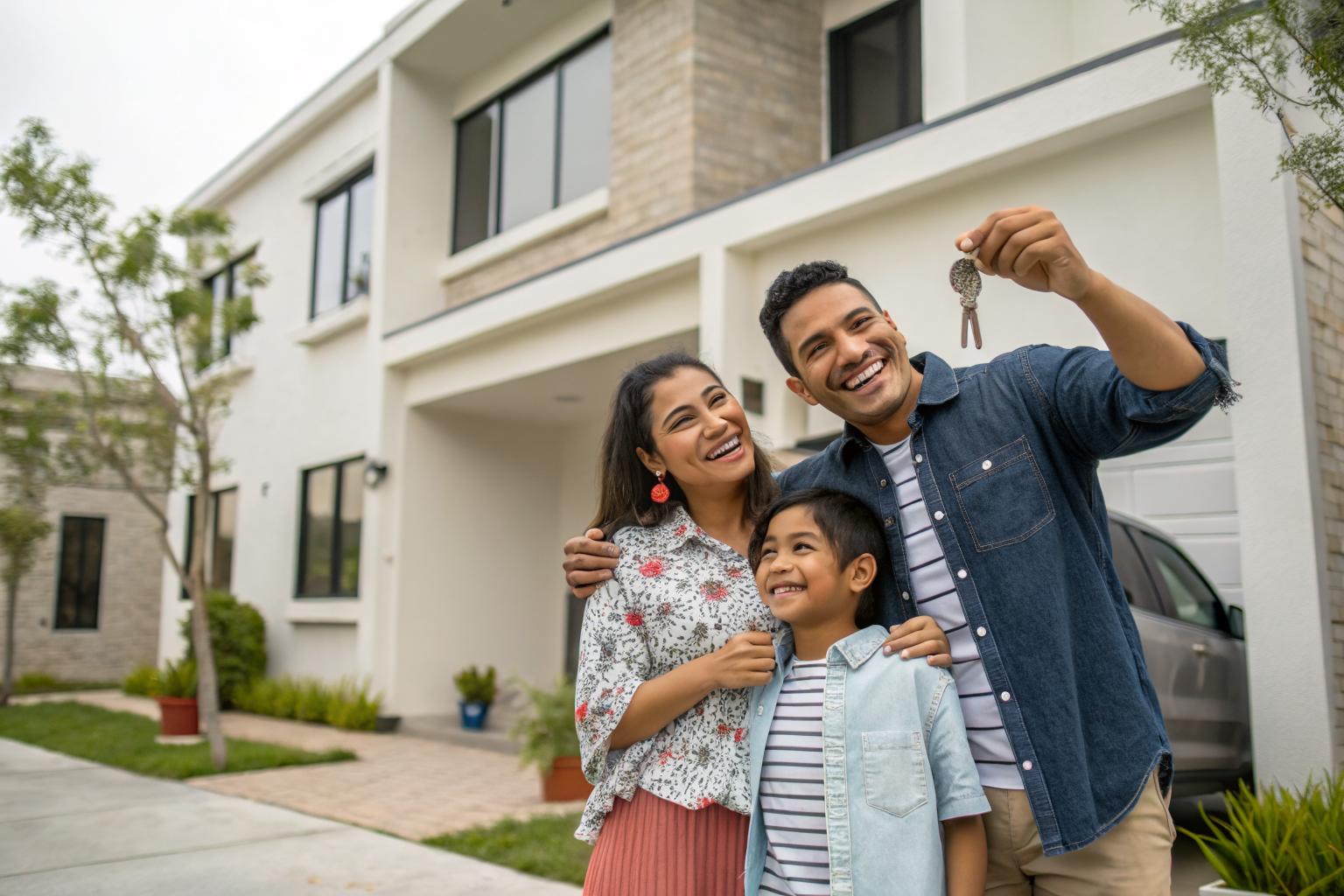 Familia recibiendo las llaves de su nueva vivienda